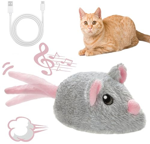 Vealind Katzenspielzeug Elektrisch Spielmaus, Katzenspielzeug Mäuse Spielmäuse für Katze mit Umzug USB Wiederaufladbar Interaktive Spielzeug Maus (Grau)