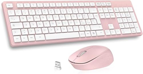 LeadsaiL Tastiera e Mouse Wireless, Kit Mouse e Tastiera Senza Fili per Computer USB 2,4 GHz, Full Size, Silenzioso, Ergonomico, Tastierino Numerico, Layout Italiana QWERTY per HP/Lenovo/Mac-Rosa