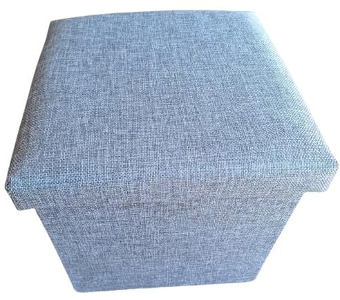 LBMONKEY Grey Ottoman Storage Box Stool Bench Footstool Seat Small Cube Box with Lid Ottomans Padded Foldable End of Bed Storage Chest for Bedroom Hallway Living Room Indoor Outdoor Footrest (Grey)