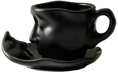 Swtgaah Kaffeetasse Untertasse Tassen Set Keramik Becher Geeignet （Schwarz）