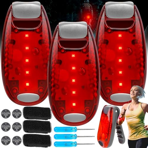 Benaton 3 Piezas Luz Intermitente LED para Correr, 3 Modos Rojo Luz para Correr, LED Luz para Running Linterna Clip, Luces Estroboscópicas con Clip para Corredores, Luz Trasera con Clip(con Baterías)
