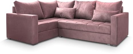 Masseno Ecksofa LIRENO L-S mit Schlaffunktion L-Form, Sofa mit Bettkasten, Wohnzimmersofa, Couch, Soffa, Bettsofa, Couchgarnitur- Rosa, Kronos 27