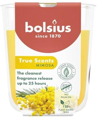 Bolsius Duftkerze True Scents Mimosa im Glas Gelb Klein