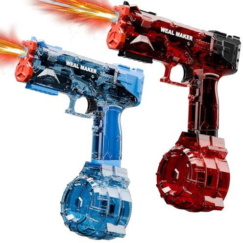 Wasserpistole Elektrisch mit LED-Lichtern & Type-C-Aufladung-Transparente Automatische Spritzpistole Hochleistung-Bis zu 8 Meter Reichweite-Wasserspritzpistole für Kinder & Erwachsene (Blau+Rot)