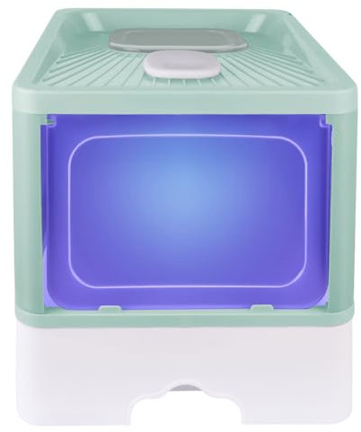 Bandeja para gatos grande para gatos y conejos, bandeja de litera para gatos, esterilizada a los rayos UV, cajón + lámpara UV + pala de arena (c,48 x 37 x 38 cm, verde)