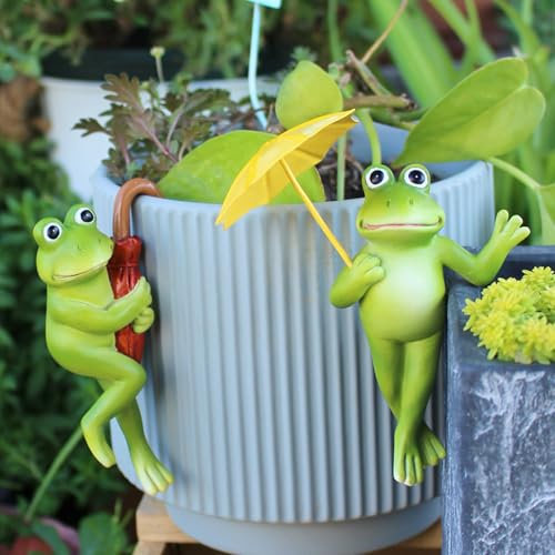 Yarteim Frosch Deko Garten Figuren,Blumentopf Hänger Frösche Deko,Tiere Harz Statue Gartendeko,Deko Frosch Blumentopfhänger,Tiere Dekofigur für Frühling Sommer Balkon Deko Topfdekorationen