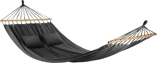 Outtec Hängematte mit 2 Kissen - 200x150 cm, bis 200kg, für 2 Personen - XXL Hammock für Outdoor, Garten, Balkon - für Kinder und Erwachsene (Graphit)