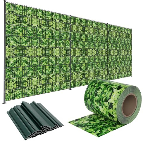 LZQ Bandes brise-vue en PVC extra épaisses, opaques, double fil avec 20 clips de fixation pour clôture de jardin ou balcon, 70 m x 19 cm, petites feuilles