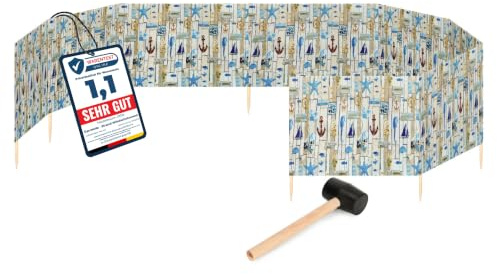 Garronda 12 m lang Windschutz Strand Sichtschutz mit Gummihammer GAEX001 | Windfang für Camping und Strandtage, praktisches Strandzubehör mit Holzstäben, als Sichtblende und Windbarriere im Sand