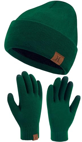 Bequemer Laden Herren Damen Winter Beanie Mütze Touchscreen Handschuhe Set | Unisex Thermo Wintermütze Strickmütze Warm Winterhandschuhe Strickhandschuhe Set Windabweisende Fleece Gefütterte Geschenke