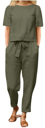 Completo Donna Estivo Lino Taglie Forti Elegante Casual Tute Da Ginnastica Cotone E Lino Coordinato Estivo Camicia E Pantaloni Jogging Palestra Set Due Pezzi Comodo Maniche Corte Curvy Tuta Da Casa