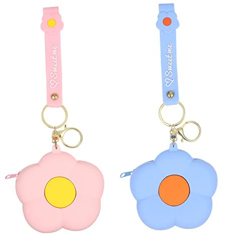 LIFKOME 2pezzi Portamonete Silicone Forma Di Fiore Mini Borsette Con Chiusura Cerniera Per Donne E Ragazze Blu Rosa