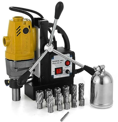 XCSCUK Perceuse à Colonne magnétique 1100W, perceuse à Colonne magnétique, avec kit de Coupe annulaire HSS 6 pièces, pour l'industrie et la Maison