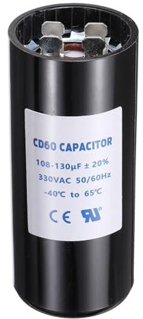 sourcing map CD60 Capacitor 108-130 UF/Mfd, 330 VAC CD60 Run Motor Start Capacitor 50/60 Hz for Electric Fan Motor Starting Well Pump, Black
