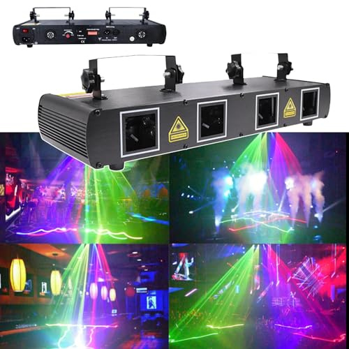 RSQQL Éclairage de scène, 4 Faisceaux Laser activés par Le Son, projecteur DMX512 for DJ, fête, Anniversaire, discothèque, karaoké, Club