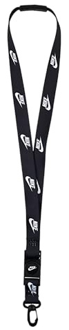 Nike Club Breakaway Lanière tour de cou avec logo Futura, boucle amovible et crochet pivotant pour carte d'identité et clés, noir | blanc, taille unique