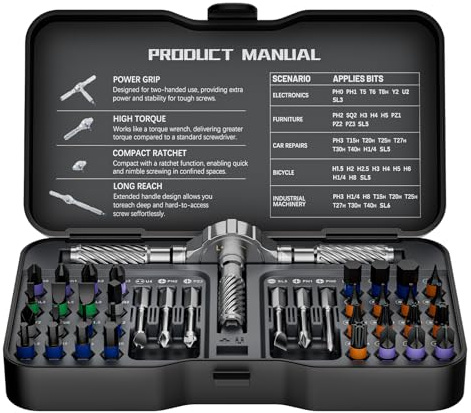 40-in-1 S2 Steel Magnetic Screwdriver Set with Case for DIY Repair | Portable Ratcheting Screwdriver Set with Torx & Hex Bits,Precision Multi Bit Magnetic Drive Set for Furniture Assembly & Home
