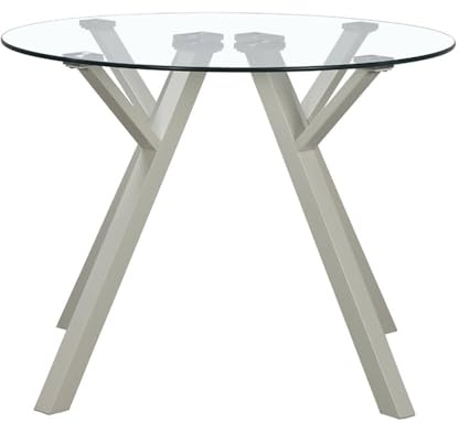 Mesa redonda de cristal templado y metal beige de 120 cm de diámetro | Capacidad para 6 personas. Proporciona un toque elegante y atemporal para disfrutar de grandes comidas en tu hogar.
