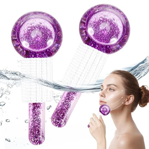 2 Stück Facial Ice Globes, Gesichtsroller Massage, Kühlende Massagebälle | für Gesicht für Straffen die Haut, Reduzieren Augenringe, Verbessern die Durchblutung, für Gesicht, Hals & Augen, Lila
