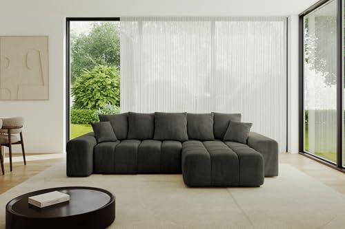 ALTDECOR Ecksofa mit Schlaffunktion und Bettkasten Corner Sofa Eckcouch Couch L-Form Schlafcouch Ausziehbar Wohnlandschaft ENIL-L 297x189x68 Schwarz