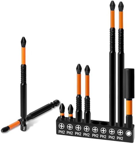 Josaton PH2 Impact Driver Bits, Phillips Head Magnetic Screwdriver Bits | Anti Slip Electric Screw Bits Drill Attachments with Extension Bar(25,75,100,150mm), 1/4 Hex Shank