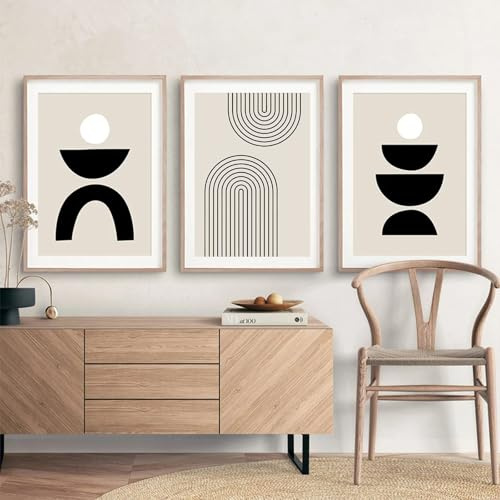 BDKCYO Bilder Wohnzimmer 3er Set Abstrakt Line Geometrie Wandbilder Wohnzimmer Poster Schlafzimmer Einfachheit Kunstposter Leinwandbilder Ohne Rahmen (Linien B, 60x90cm)