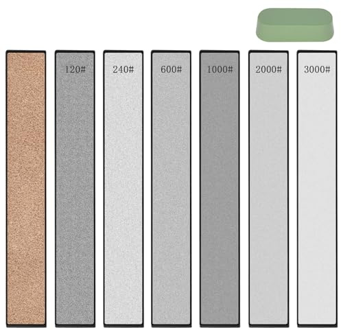 Hbzunt 8 Stück Diamant Schleifstein, Kochmesser Schleif Set mit Basis | 120#, 240#, 600#, 1000#, 2000#, 3000#,Diamant Schleifplatten für verschiedene Werkzeuge