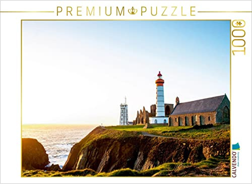 CALVENDO Puzzle Leuchtturm errichtet auf den Ruinen Einer Alten Abtei in Saint Mathieu (Frankreich) | 1000 Teile Lege-Größe 64 x 48 cm Foto-Puzzle für glückliche Stunden