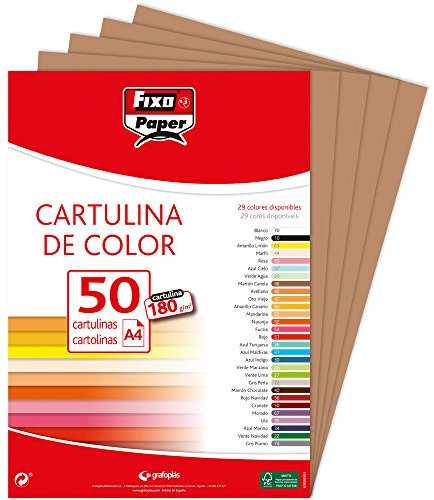 Fixo Paper 11110346 – Paquete de 50 cartulinas – Cartulina dis A4 color marrón canela, 180g