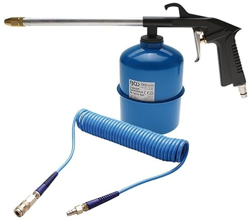 BGS Druckluft-Sprühpistole 100 ccm Reinigungspistole Farbspritzpistole Spritzpistole Sprühpistole Farbsprühpistole + Druckluft Spiralschlauch Druckluftschlauch Luftschlauch Pressluftschlauch 6 Meter D