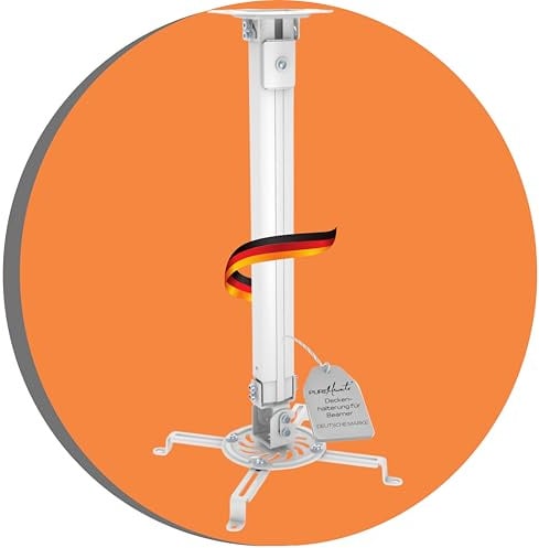 PureMounts Beamer Halterung Deckenhalterung schwenkbar neigbar 13,5kg Weiß | Projektor Beamer Decken Halterung mit 360° Drehung, neigbar, schwenkbar, 545-900 mm Deckenabstand; Lochabstand bis 320mm