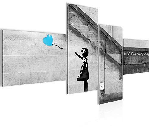 Runa Art Bild XXL 4 Teilig Banksy Ballon Girl 200 x 100 cm Kunstdruck auf Vlies Leinwand Wanddeko Loft Wohnzimmer 301641c