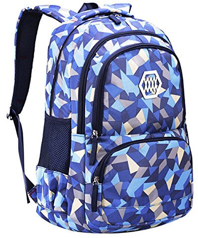 SellerFun Girl Geometric Printed Primary Junior High University School Bag Bookbag Backpack(2# Blue,35L)
