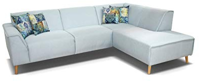 DOMO. collection Ecksofa Jules FK, skandinavisches Sofa mit Federkern, Couch Garnitur mit Holzfüßen, 263 x 191 x 81 cm (BxTxH), Ottomane rechts, hellblau