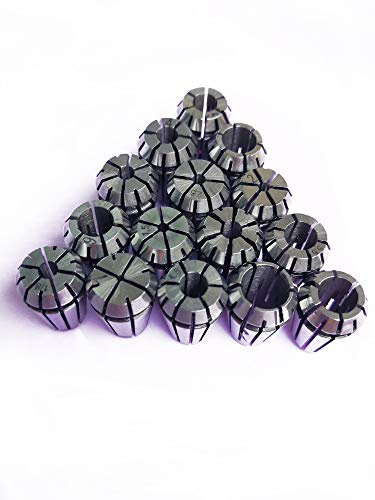 15Pcs ER11 Spring Collet Set For CNC Super Precision Milling tool Gripping Range 1mm,1.5mm,2mm,2.5mm,3mm,3.5mm,4mm,4.5 mm,5 mm,5.5 mm,6 mm,6.5 mm,7mm,1/4,1/8