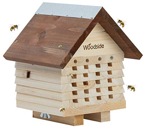 Woodside Wooden Garden Bee House, Natural Bug/Insect Hotel Shelter, Outdoor Nest Box