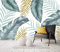 Papier Peint intissé Feuilles Vertes Dorées Papier Peint Fresque Intissé 3D Papier Peint Panoramique Nature Peinture Murale Chambre Salon 150x105cm