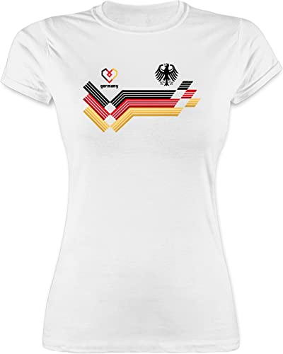 Shirt Damen - Fußball EM WM - Deutschland Germany Adler Schwarz Rot Gold - XL - Weiß - deutschlandtrikot fußballtrikot Europameisterschaft German Tshirt Deutschland-t-Shirt wm-Shirts Fussball