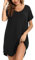 Aseniza Chemise de Nuit Femme Chemises de Nuit Coton Robe de Nuit Grande Taille à Manches Courtes Vêtements de Nuit avec Poches Robe Tee Shirt De Nuit Ample Confortable Maison Beach Noir1 XXL
