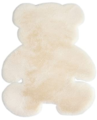 KRIPINC Bär Lammfell Schaffell Teppich, Kunstfell Teppich, Teppich Weich Flauschig, Zotteliger Teppich, rutschfeste Teppich Shaggy für Wohnzimmer Schlafzimmer Kinderzimmer (75x105cm, Beige)
