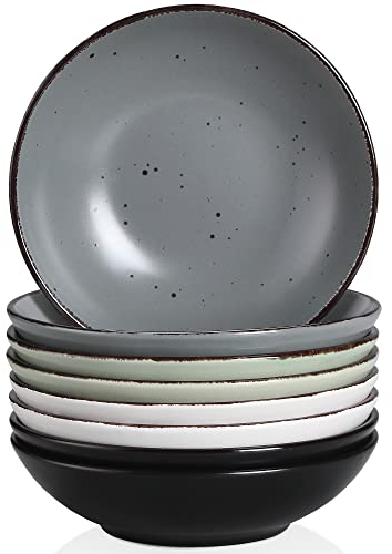 Platos Jondos de Gres, Juego de 8 Platos Hondos Vancasso MODA, Cuencos de Cereales, Cuenco de Fideos, Ensaladera, Platos Hondos para 8 Personas, 600ml
