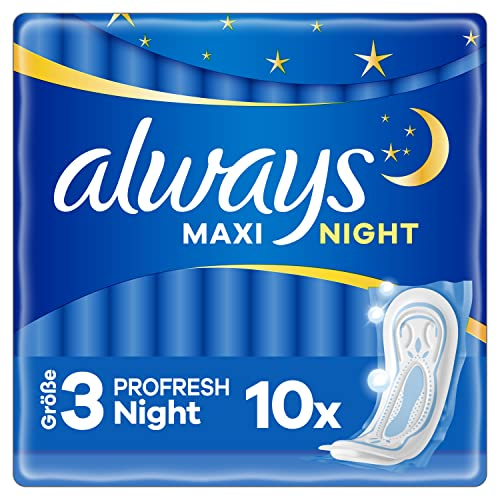 Always Maxi Profresh Night Damenbinden (Größe 3) 10 Stück, Neutralisiert Gerüche, Super Fit, Super Absorbierend, Einzeln Verpackt