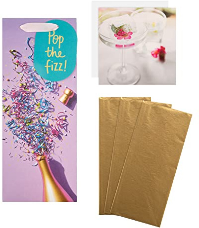 Hallmark Geschenkpapier und Karten-Set für mehrere Anlässe, 1 Flaschentasche, 3 goldene Seidenpapierbögen und 1 leere Karte in modernen Designs