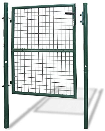 Jiubiaz Portillon de Jardin, 150x100cm Portillon en fer galvanisé Portail de clôture robuste et durable, Porte de clôture avec Serrure, poignée et 3 Clés, Vert