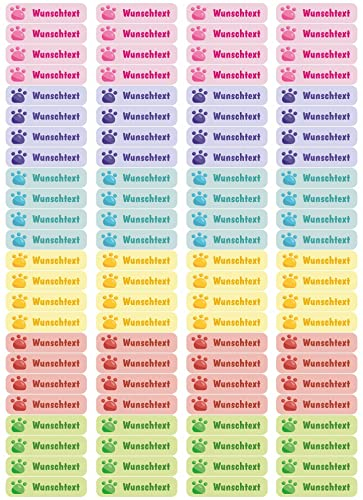 Samunshi® 96 personalisierte Namensaufkleber für Kinder 52x12 mm für Stifte Hefte Bücher Schulanfang Aufkleber Sticker Schule Kindergarten Pfoten Tatzen 96x 5,2x1,2cm Pfoten Tatzen