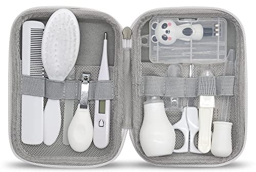 11pcs Trousse de Soin Bébé Accessoire de Soins De Bébé-Portable-Peigne,Pince à Ongles ect,Pour La Maternelle,Les Nouveau-Nés,Les filles,Garçon(Blanc)