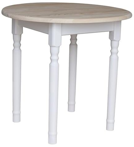 k koma Runder Kiefer Tisch Esstisch Holz Küchentisch massiv weiß Honig Landhausstil Unbehandelt (60 cm)