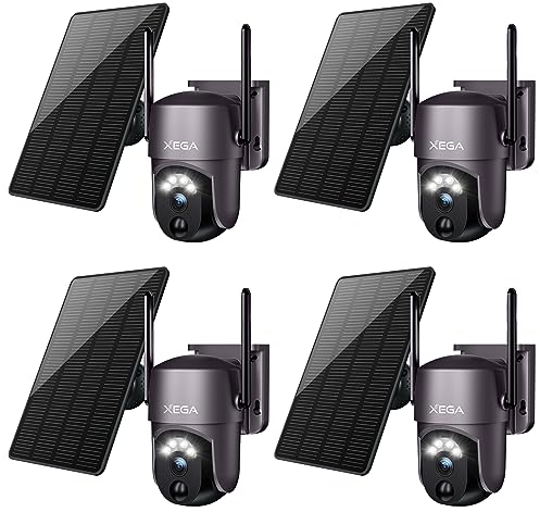 Xega【Vier Packungen】 Solare Überwachungskamera Aussen kabellos,Super HD PTZ CCTV Kamera WLAN Überwachungskamera Heim Sicherheit Farbe Nachtsicht PIR Personenerkennung Zwei-Wege-Audio, S50-P4