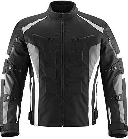 ILM Motorcycle Jacket with CE Armor for Men Enduro Touring Dualsport Riding Water Resistant Textile All-weather White, L