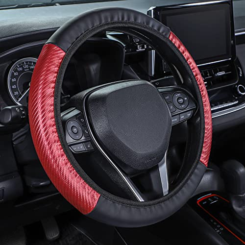 COFIT Auto-Lenkradabdeckung, Anti-Rutsch-Leder-Lenkradabdeckung für runde und D-Typ-Lenkräder, 37-39 cm